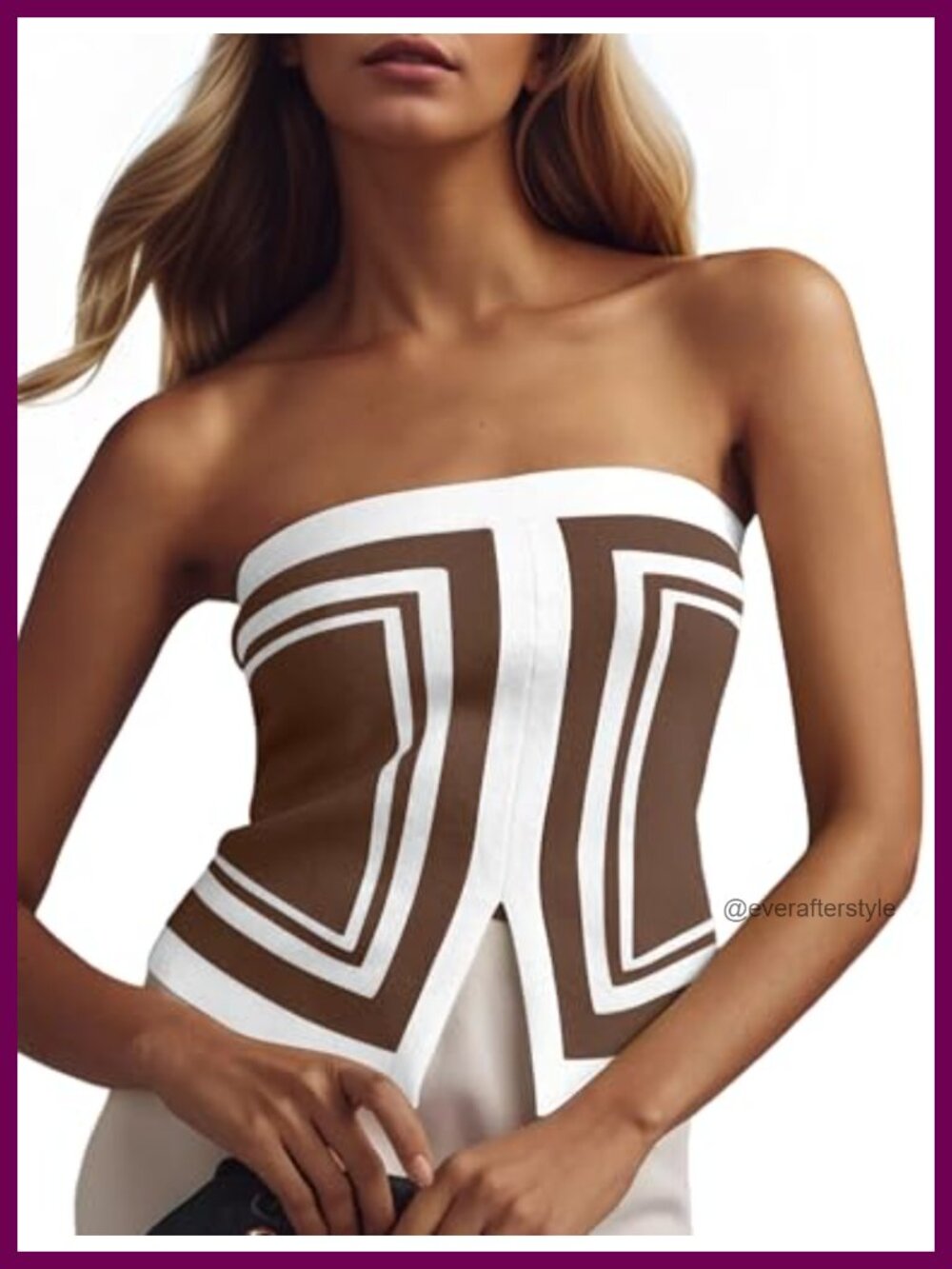 Womens Color Block Crop Tube Top Strapless Slit Front Knit Bandeau Slim Fit